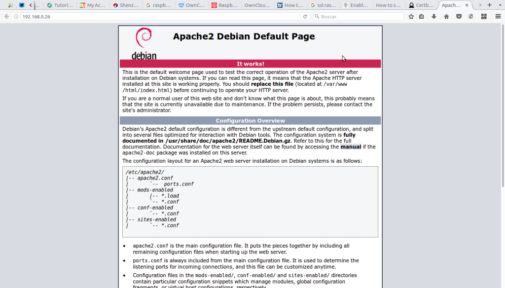 Página por defecto de Apache2 en Debian
